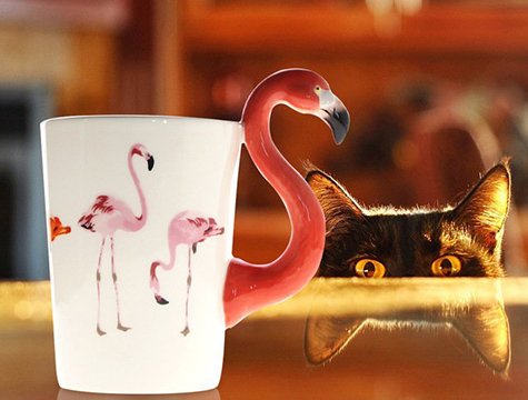 Flamingo Kulplu Seramik Kupa Bardak