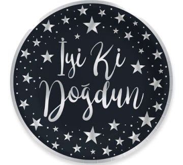 İyi ki Doğdun Tabak Gümüş Varaklı Siyah (6 Adet)