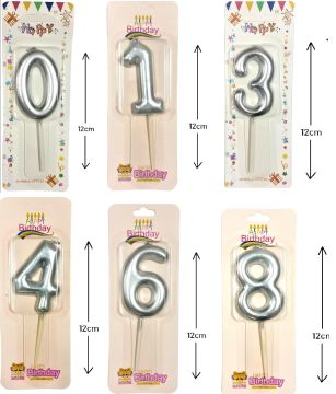 Büyük Boy Gümüş Rakam Gold Pasta Mum (12 cm)