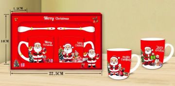 2'li Seramik Merry Christmas Noel Baba Kaşıklı Yılbaşı Kupa Bardak