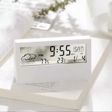 Lcd Isı Ölçer Takvimli Işıklı Çalar Masa Saati