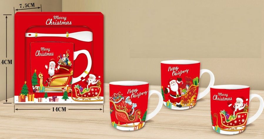 Seramik Merry Christmas Noel Babalı Kaşıklı Yılbaşı Kupa Bardak