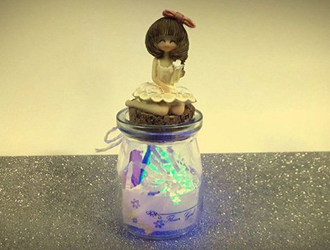 Işıklı Mantar Kapak Üstünde Sevimli Kız Dilek Şişesi