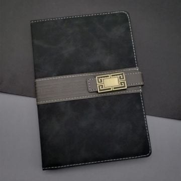 Siyah Metal Motifli Deri Ajanda Promosyon Defter