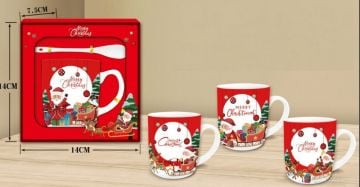 Seramik Merry Christmas Yılbaşı Temalı Kaşıklı Kupa Bardak
