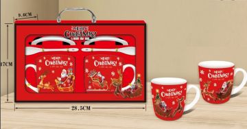 Seramik Merry Christmas Kaşıklı Yılbaşı Kupa Bardak Seti (2 Adet)
