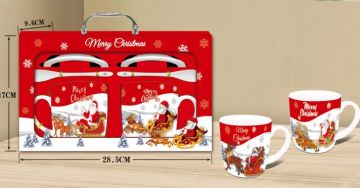 2'li Seramik Merry Christmas Kaşıklı Yılbaşı Kupa Bardak Seti