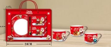 2'li Seramik Noel Baba & Merry Christmas Kaşıklı Kupa Bardak Seti