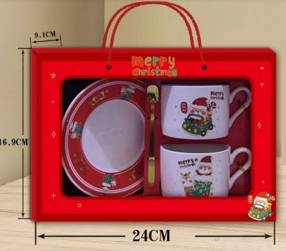 2'li Seramik Merry Christmas & Noel Baba  Kaşıklı Kupa Bardak Seti