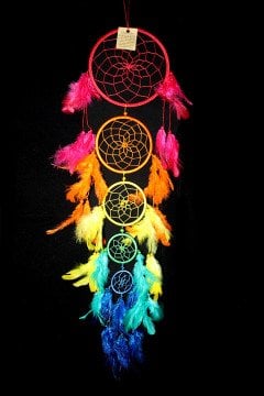 5 Halkalı Renkli Tüylü Rüya Düş Kapanı Dream Catcher