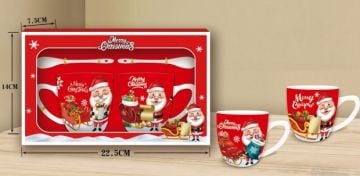 Seramik Merry Christmas & Noel Baba Kaşıklı Kupa Bardak (2 Adet)
