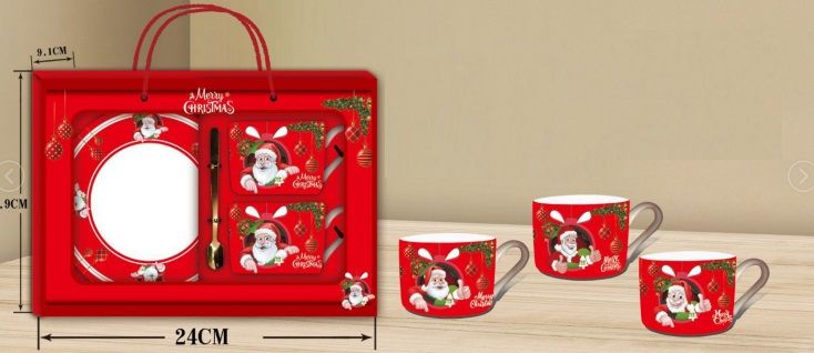 2'li Noel Baba & Merry Christmas Kaşıklı Seramik  Kupa Bardak