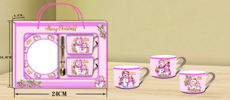 2'li Kardan Adam & Merry Christmas Kaşıklı Seramik  Kupa Bardak