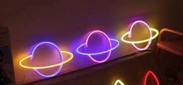 Dekoratif Satürn Neon Işıklı Duvar Lambası