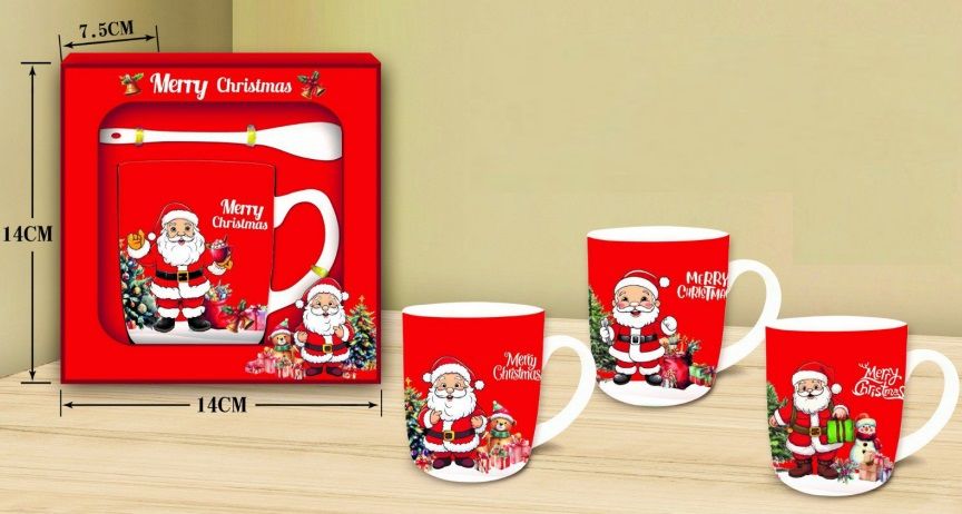 Seramik Merry Christmas Yılbaşı Temalı Kaşıklı Kupa Bardak Seti