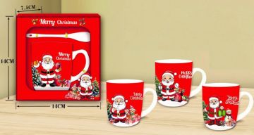 Seramik Merry Christmas Yılbaşı Temalı Kaşıklı Kupa Bardak Seti