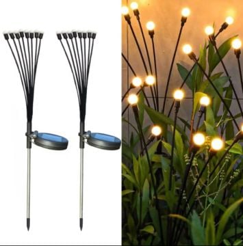 8 Led Sarı Güneş Enerjili Ateş Böceği Peyzaj Süs Çiçeği Lamba (2 Adet)