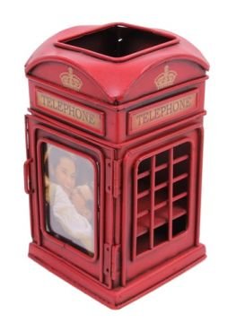 Dekoratif Metal Londra Telefon Kulübesi Çerçeveli Kalemlik