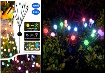 8 Led Rgb Güneş Enerjili Ateş Böceği Peyzaj Süs Çiçeği Lamba (2 Adet)