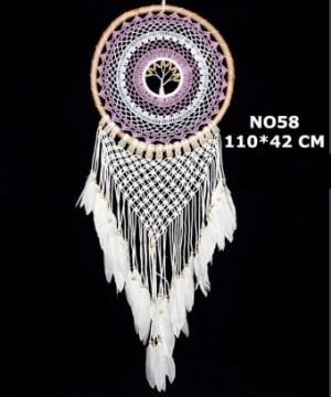 Pembeli Dantelli Tüylü Model Rüya Düş Kapanı Dream Catcher (110 cm x 42 cm)