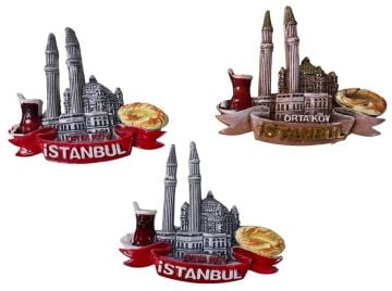 Dekoratif Simit & Çay Ortaköy Cami Tasarımlı Polyester Magnet (12 Adet)