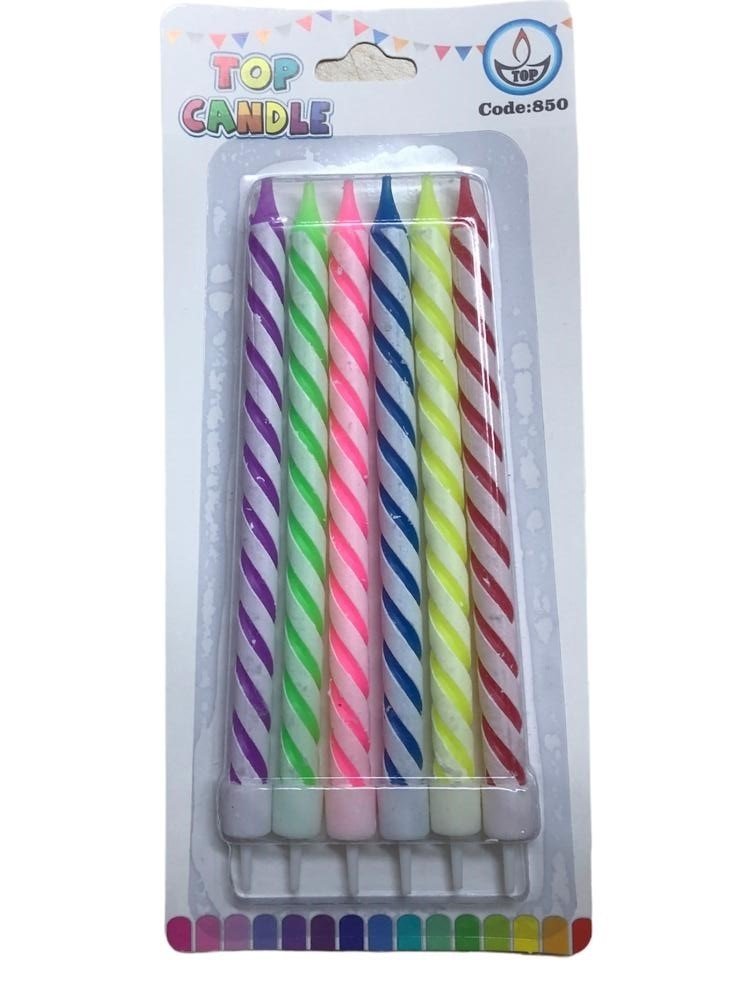Renkli Çizgili Desenli Uzun Pasta Mumu (6 Adet)