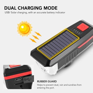 Güneş Enerji Solar Bisiklet Feneri & Kornası Usb Şarjlı