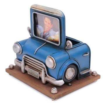 Nostaljik Metal Mavi Mini Cooper Kalemlikli Çerçeve