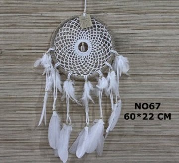 Beyaz Tüylü Rüya Düş Kapanı Dream Catcher (60 cm x 22 cm)