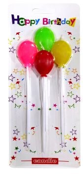 Balon Rengarenk Doğum Günü Pasta Mumu (4 Adet)