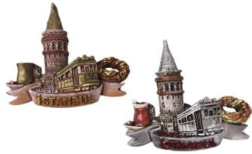 Dekoratif Simit & Çay & Galata İstanbul Tasarımlı Polyester Magnet (12 Adet)