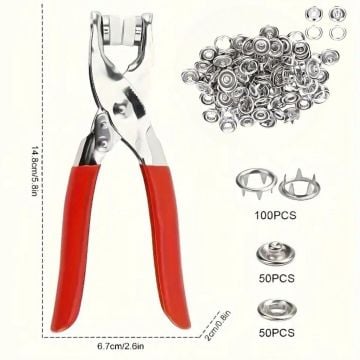 Metal Çıtçıt Uçlu Düğme Pensesi Ve Düğmeler (200 Parça)