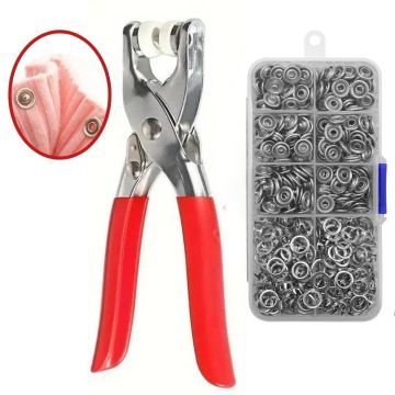 Metal Çıtçıt Uçlu Düğme Pensesi Ve Düğmeler (200 Parça)