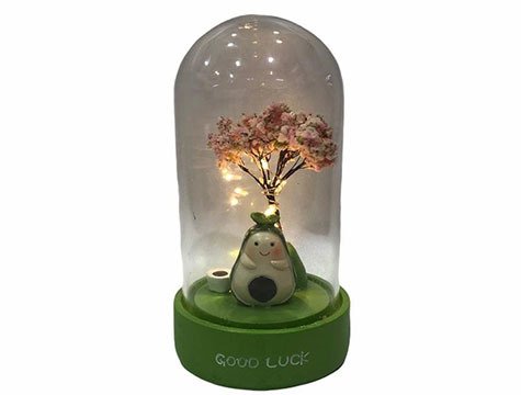Cam Fanus İçinde Led Işıklı Avokado Biblo