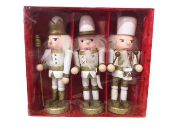 Dekoratif Beyaz Gold Simli Fındıkkıran Kurşun Asker Biblosu 15cm (3 adet)