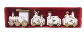 Dekoratif Ahşap Lokomotif Tren Yılbaşı Biblosu Beyaz (18.5cmx 4cm)