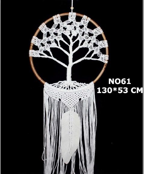Beyaz Ağaç Desenli Örgülü Dream Catcher Rüya Düş Kapanı