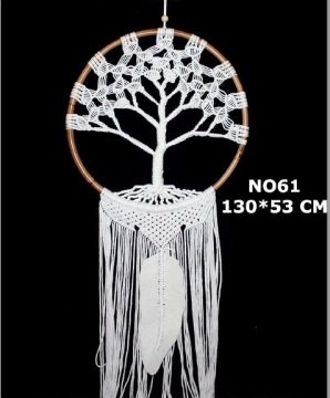 Beyaz Ağaç Desenli Örgülü Dream Catcher Rüya Düş Kapanı
