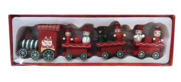 Dekoratif Ahşap Lokomotif Tren Yılbaşı Biblosu Kırmızı (20cmx 5cm)