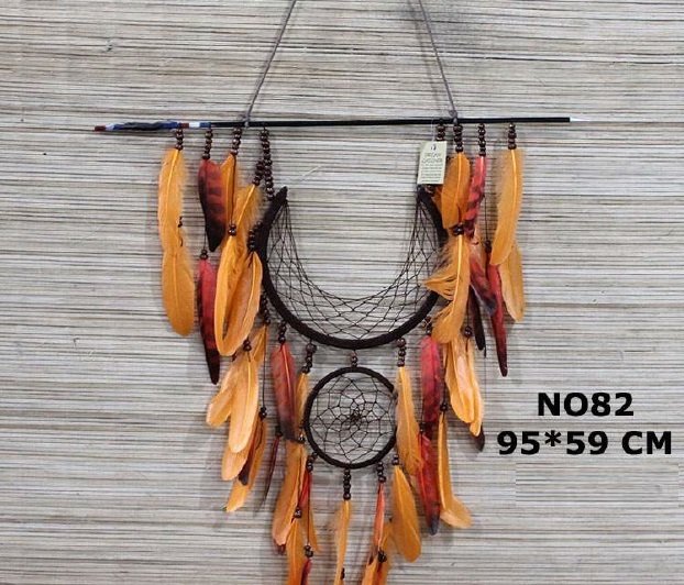 Gold Boncuklu Tüylü Rüya Düş Kapanı Dream Catcher (95 cm x 59 cm)