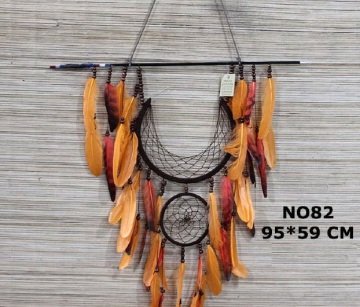 Gold Boncuklu Tüylü Rüya Düş Kapanı Dream Catcher (95 cm x 59 cm)