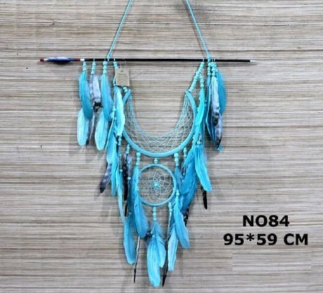 Mavi Boncuklu Tüylü Rüya Düş Kapanı Dream Catcher (95 cm x 59 cm)