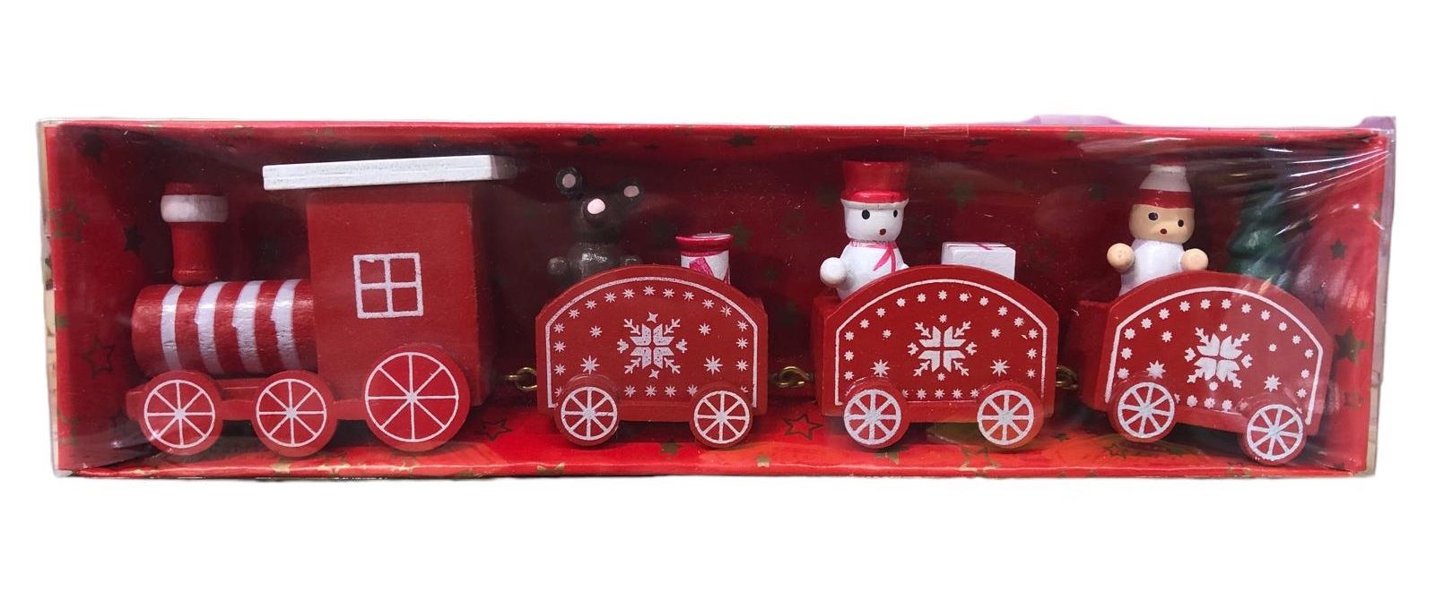 Dekoratif Ahşap Lokomotif Lüks Tren Yılbaşı Biblosu Kırmızı (19cmx4.5cm)