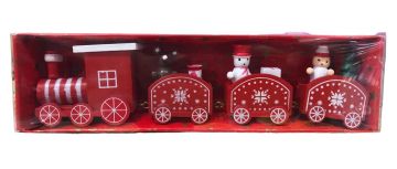 Dekoratif Ahşap Lokomotif Lüks Tren Yılbaşı Biblosu Kırmızı (19cmx4.5cm)