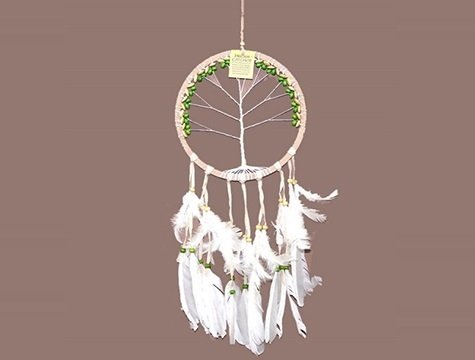 Dekoratif Beyaz Tüylü Boncuklu Rüya Düş Kapanı DreamCatcher