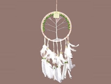 Dekoratif Beyaz Tüylü Boncuklu Rüya Düş Kapanı DreamCatcher