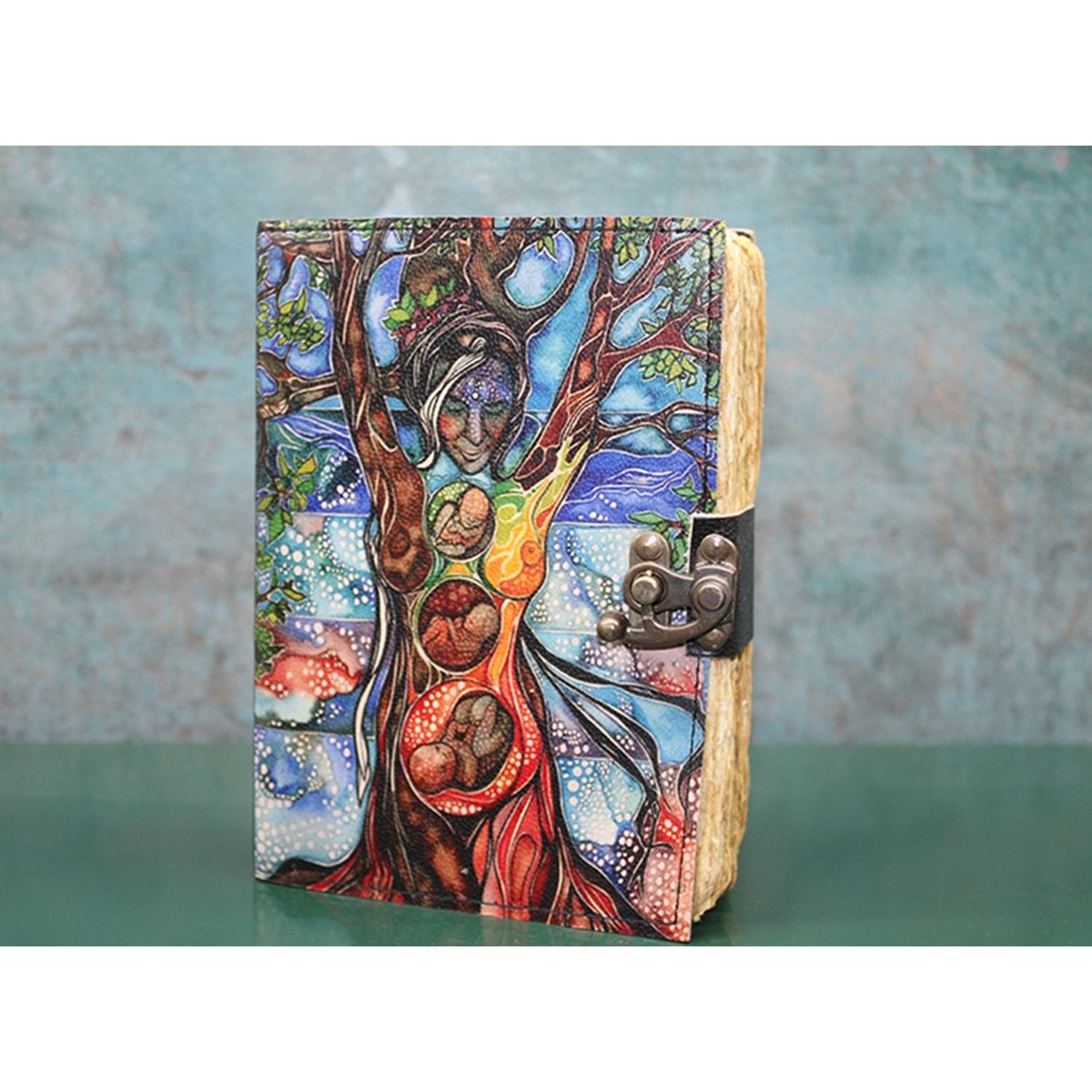 Ağaç Ana Desenli Deri Eskitme Yaprak Defter