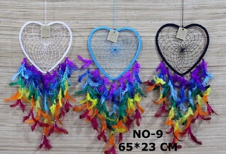 Kalpli Renkli Tüylü Rüya Düş Kapanı Dream Catcher (65 cm x 23 cm)