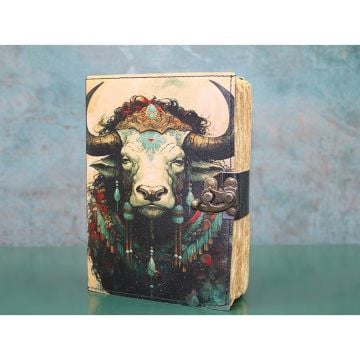 Boğa Tasarımlı Deri Eskitme Yaprak Defter
