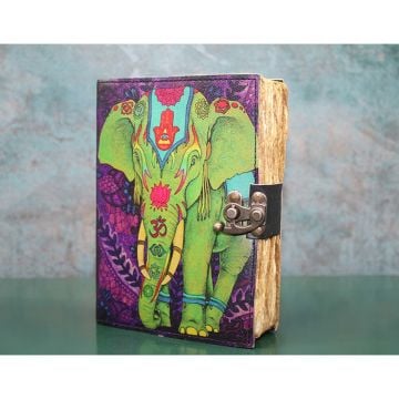 Renkli Fil Tasarımlı Deri Eskitme Yaprak Defter